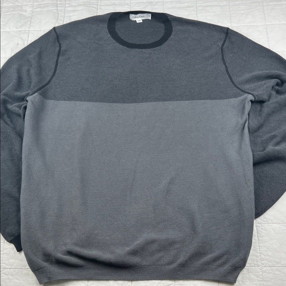 Calvin Klein Mens XL Crew Neck Long Sleeve‎ Color Block Cotton Sweater Gray